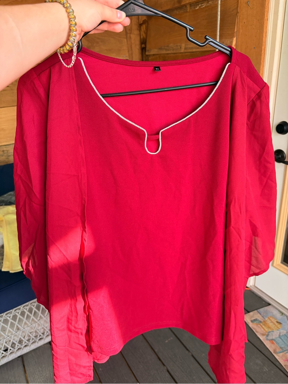 Women's Red Blouse and pants set with Contrast Trim